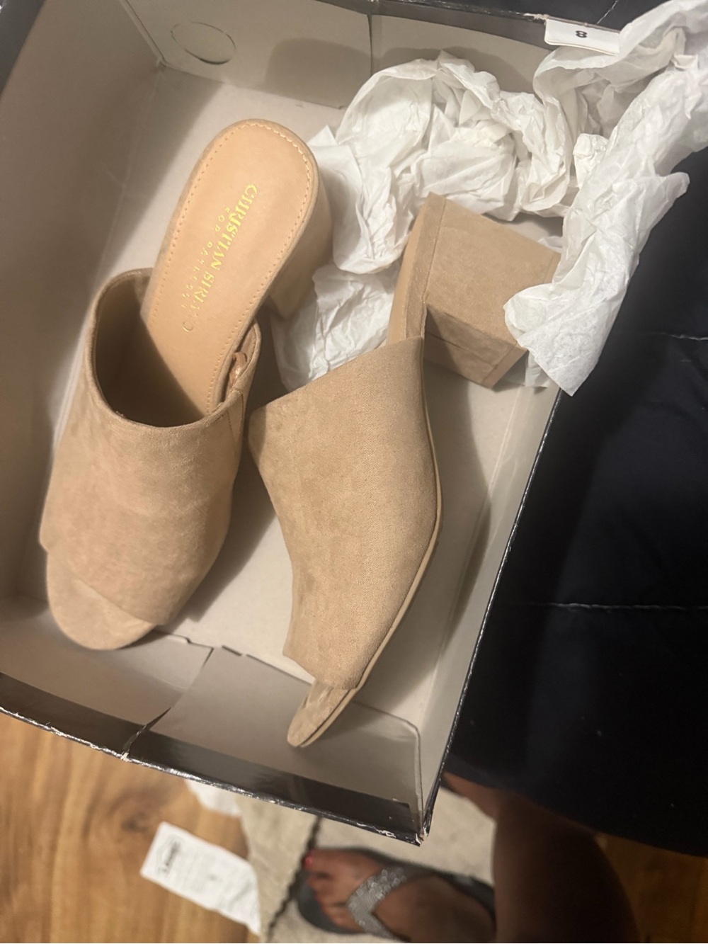 Christian Siriano Beige Suede Open-Toe Block Heel Mules